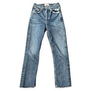 Agolde Jeans Size 23 Blue Riley High Rise Straight Crop Button Fly Distressed